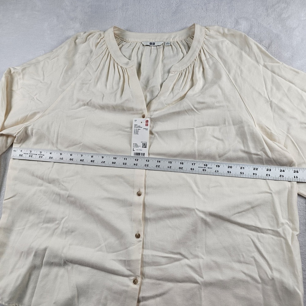 Uniqlo Soft Flannel Gathered Blouse Womens L Peasant Off White Cream Cottagecore - Picture 8 of 11